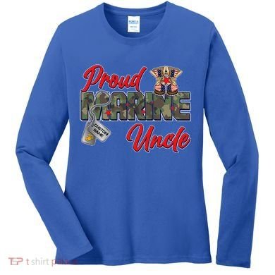 Proud Marine Uncle Personalize Dog Tags Women's Long Sleeve Shirt