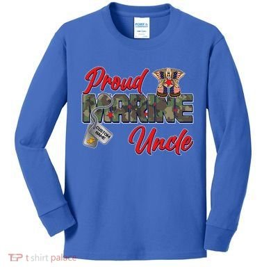 Proud Marine Uncle Personalize Dog Tags Kids Long Sleeve Shirt