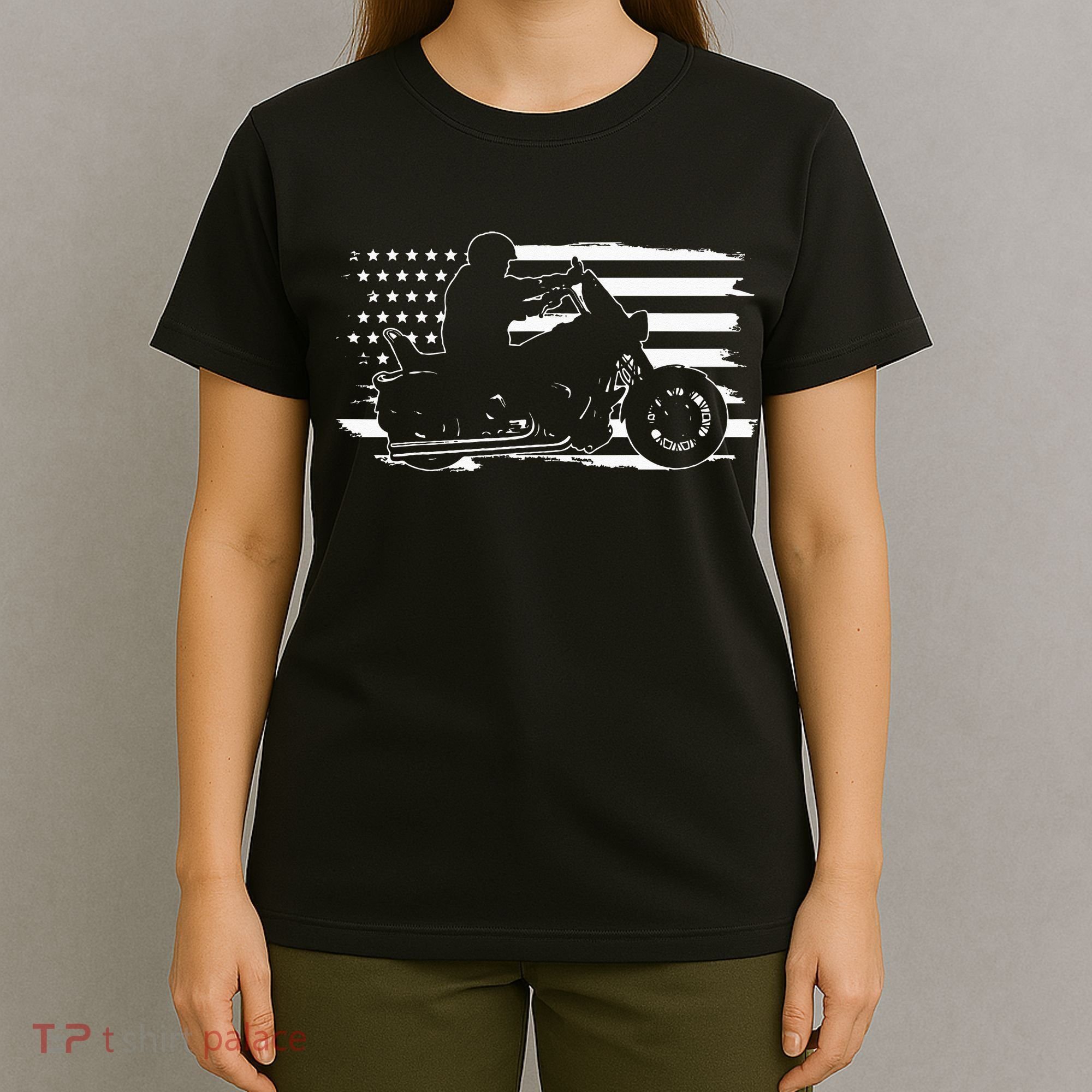 Patriotic Motorcycle Vintage American US Flag Biker T-Shirt