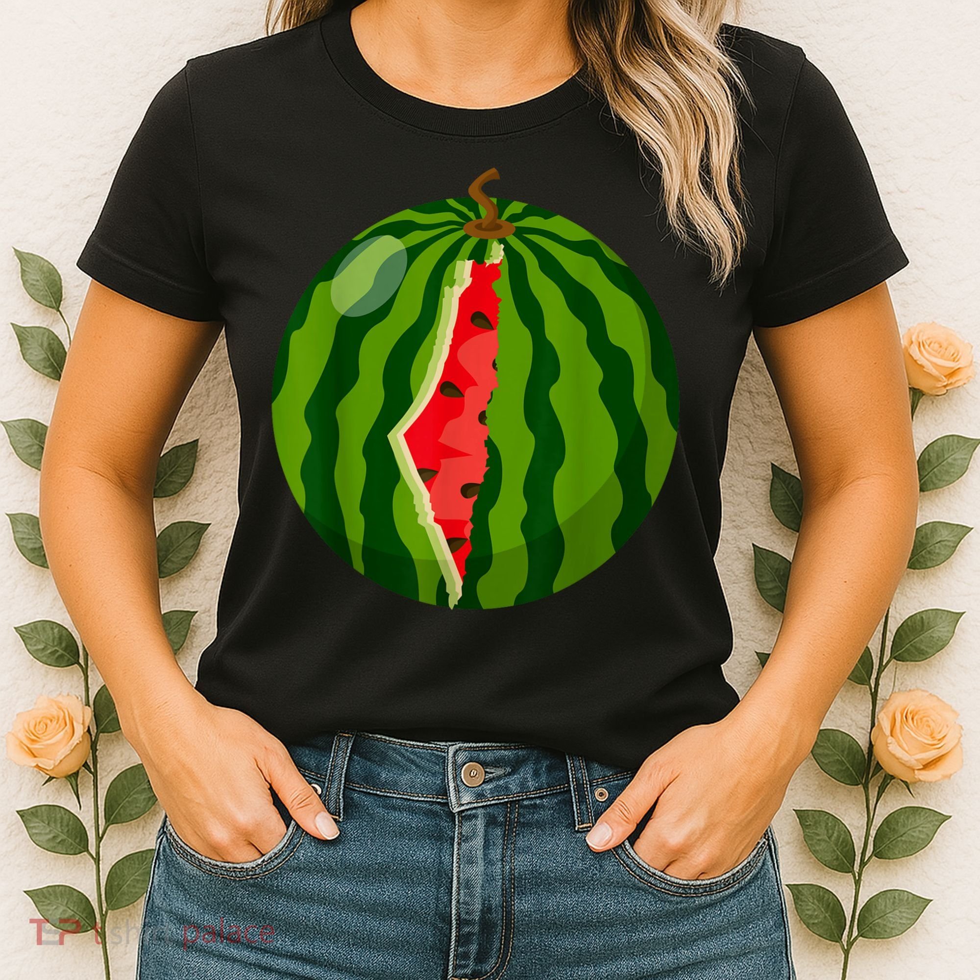 Palestine Map Watermelon Arabic Calligraphy Women's T-Shirt