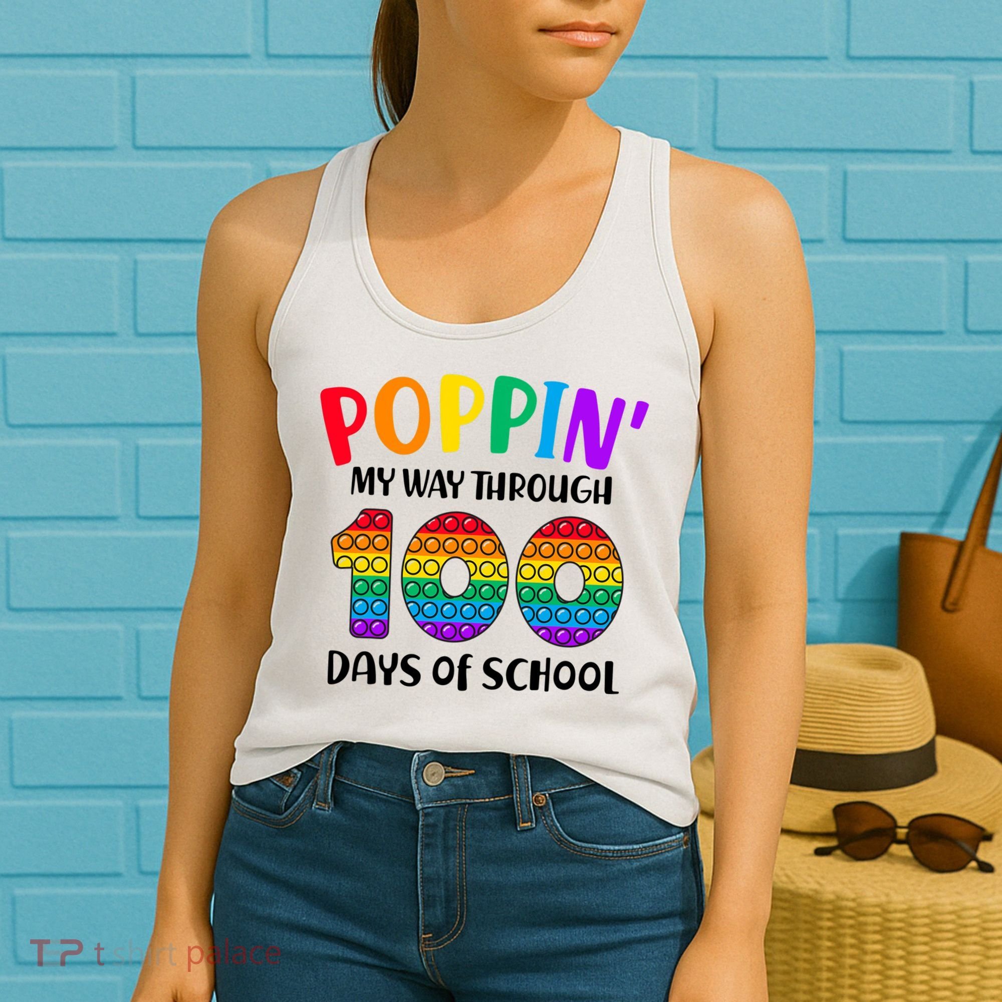 Poppin My Way Through 100 Days Of School Kids 100th Day Pop Women's Tank Top
