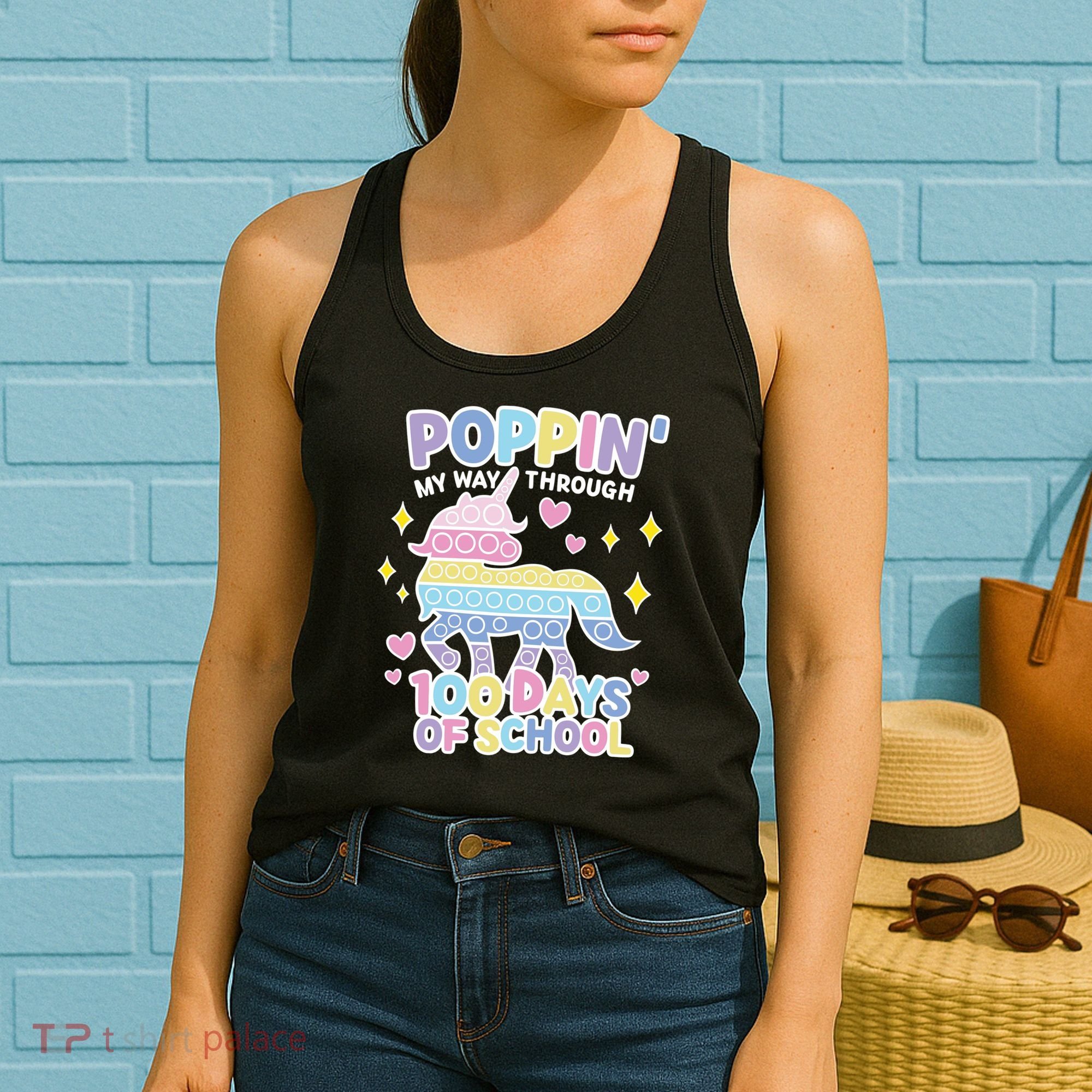 Poppin' My Way Through 100 Days Of School Rainbow Unicorn Fidget Toy Women's Tank Top