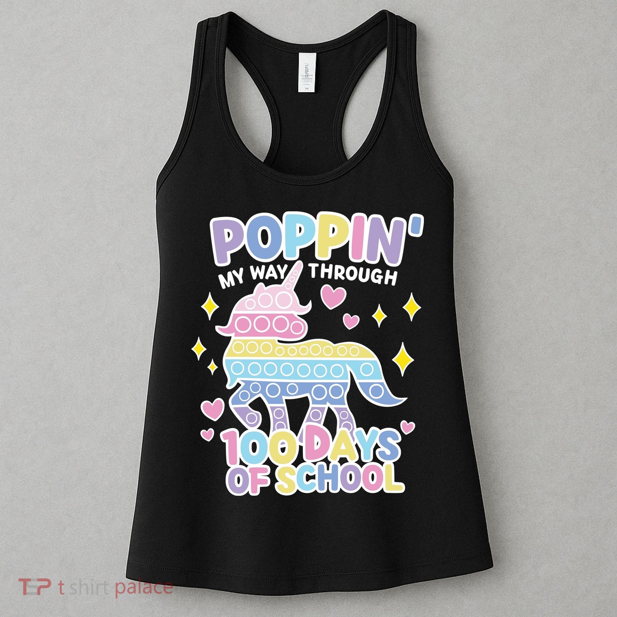 Poppin' My Way Through 100 Days Of School Rainbow Unicorn Fidget Toy Women's Tank Top