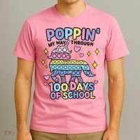 Poppin' My Way Through 100 Days Of School Rainbow Unicorn Fidget Toy T-Shirt thumb 3