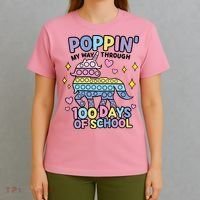 Poppin' My Way Through 100 Days Of School Rainbow Unicorn Fidget Toy T-Shirt thumb 4