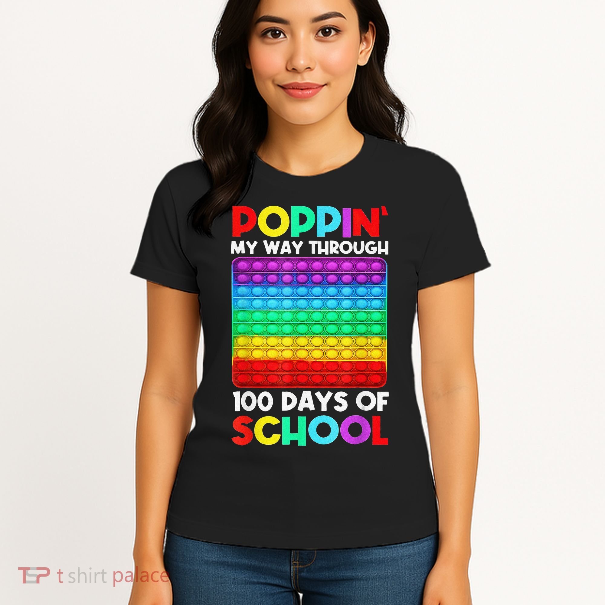 Poppin' My Way Through 100 Days Of School Happy 100th Day Women's T-Shirt