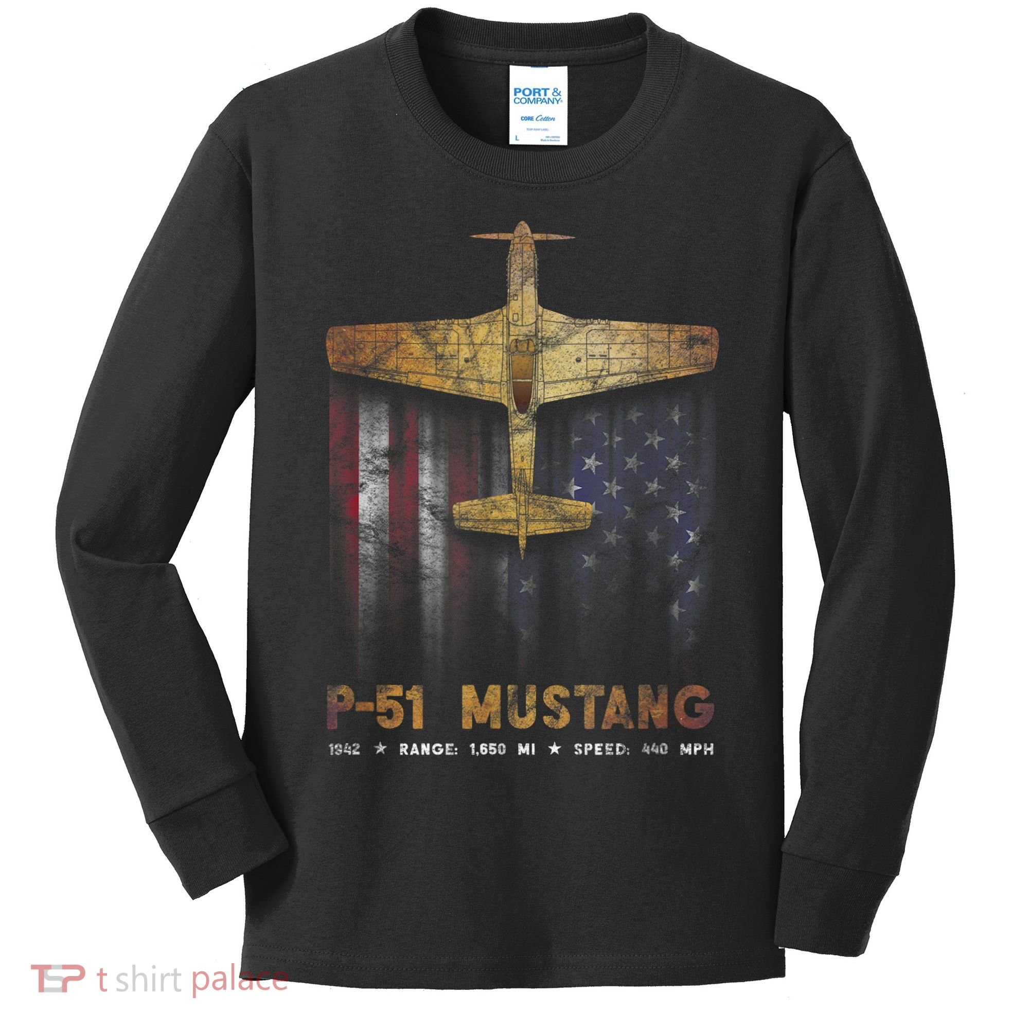 P51 Mustang WWII Fighter Plane Kids Long Sleeve Shirt