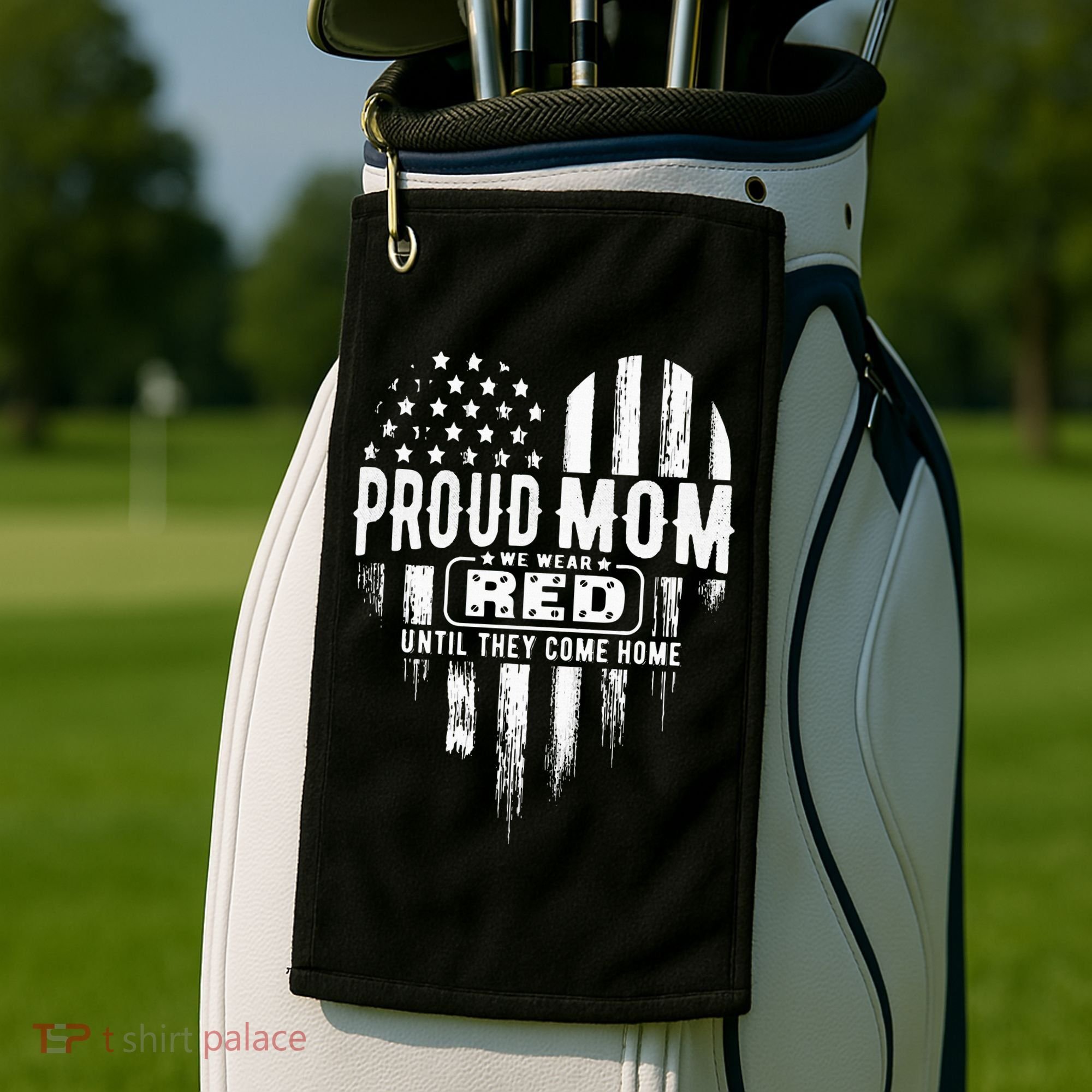 Proud Mom We Wear Red Friday Military Golf Towel