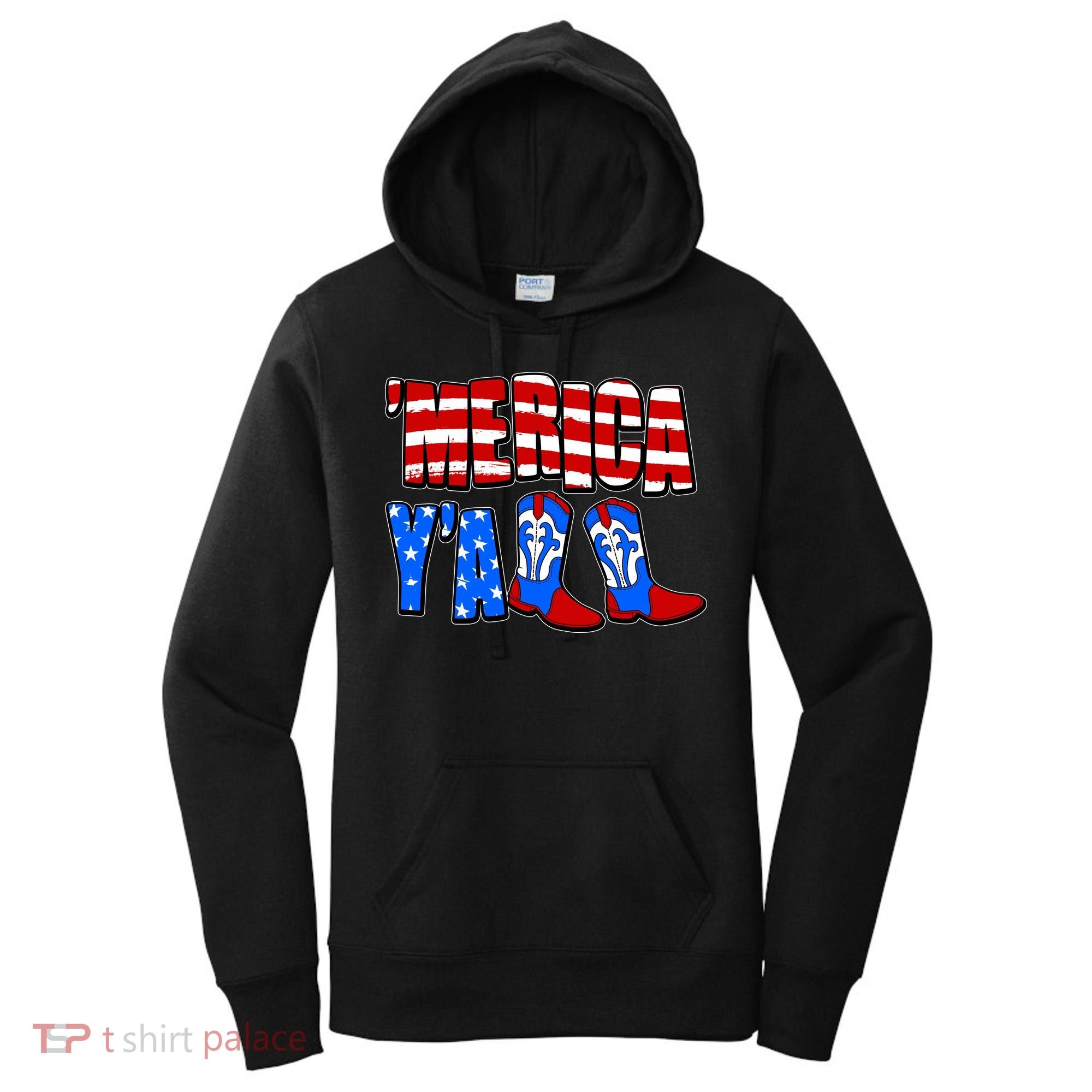 Patriotic Merica Yall Cowboy Cowgirl Boots Women's Hoodie