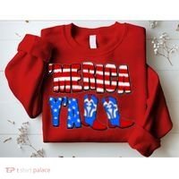 Patriotic Merica Yall Cowboy Cowgirl Boots Sweatshirt thumb 2