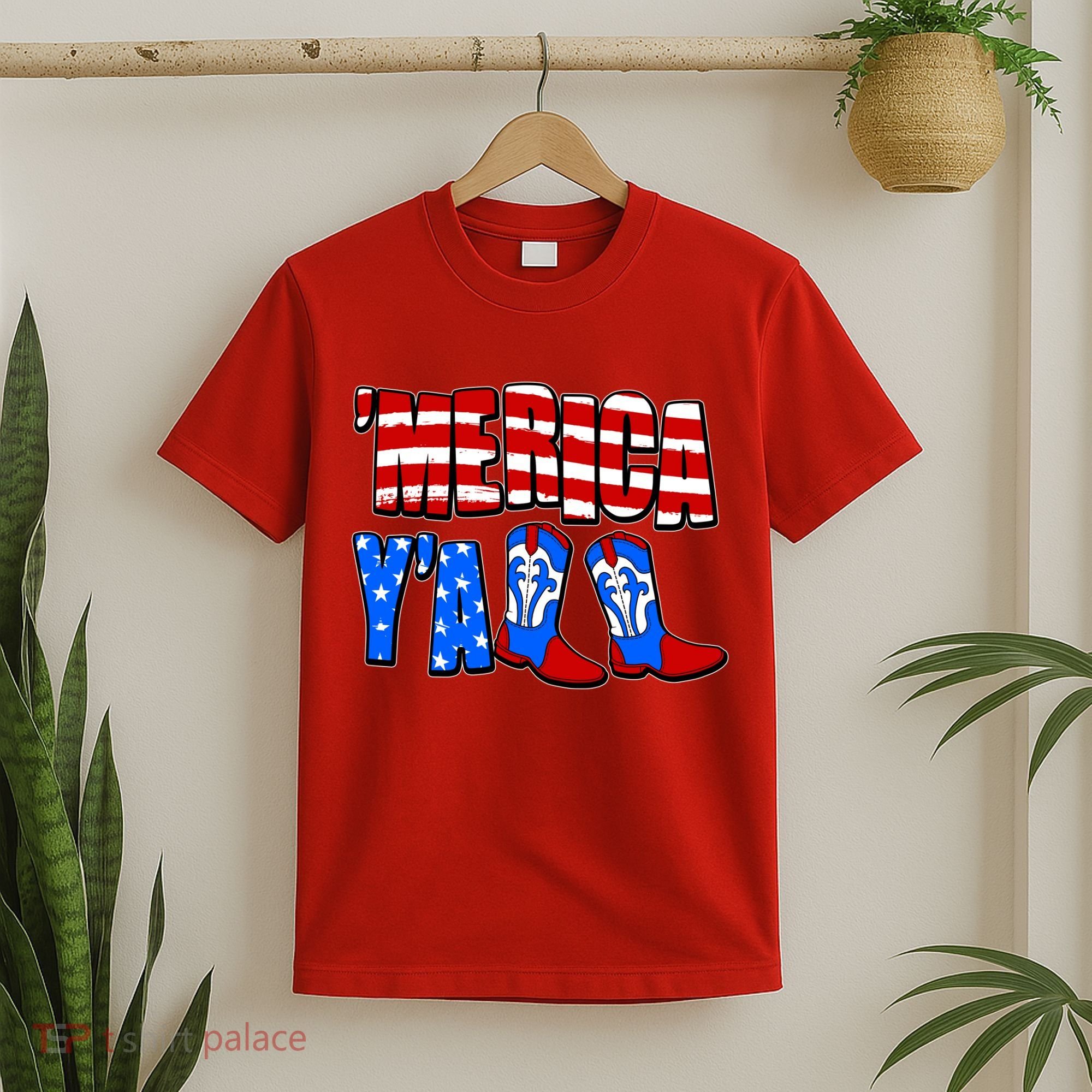 Patriotic Merica Yall Cowboy Cowgirl Boots T-Shirt