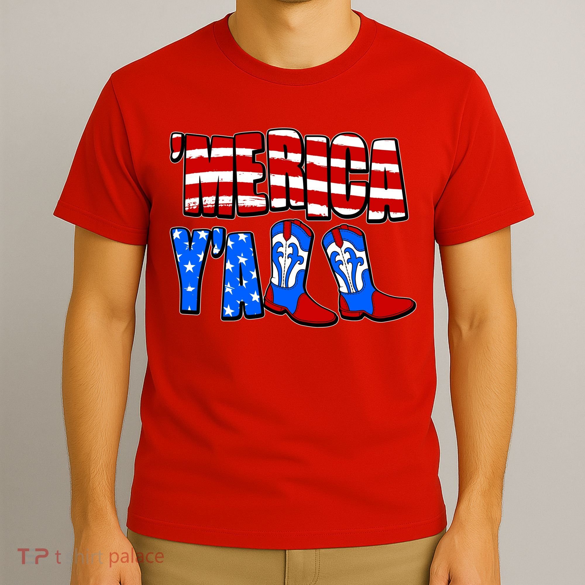 Patriotic Merica Yall Cowboy Cowgirl Boots T-Shirt