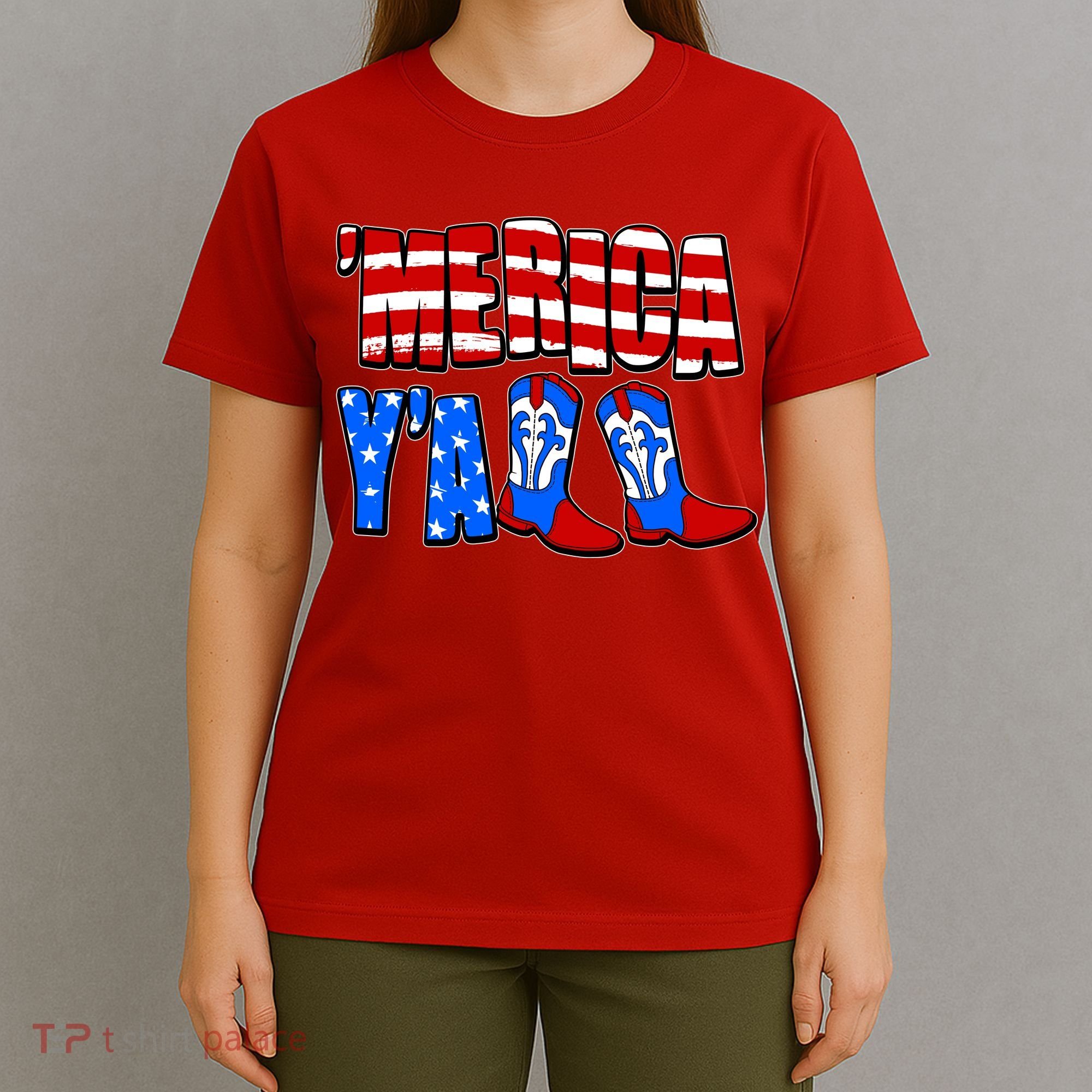 Patriotic Merica Yall Cowboy Cowgirl Boots T-Shirt