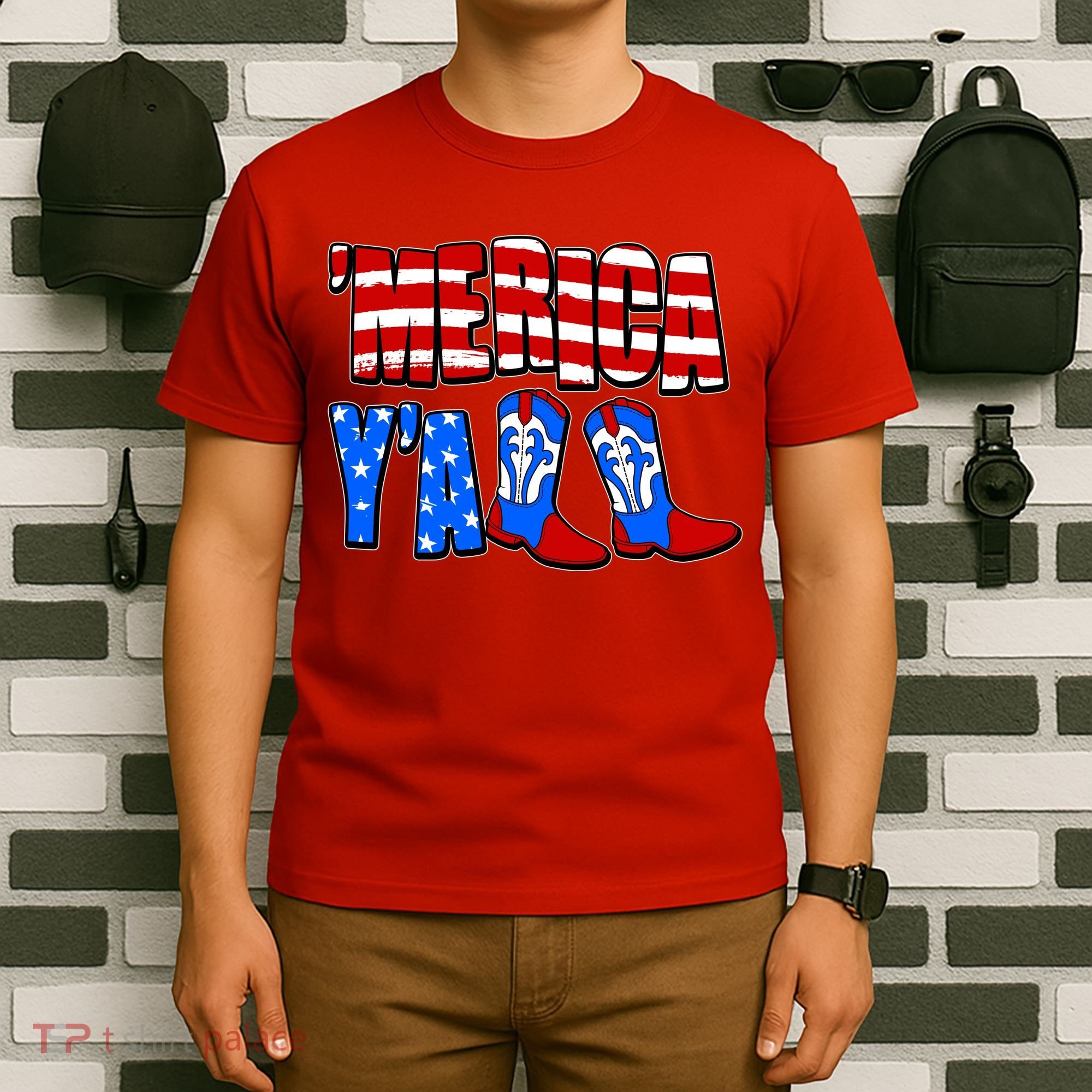 Patriotic Merica Yall Cowboy Cowgirl Boots T-Shirt