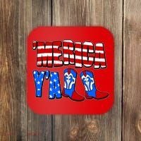 Patriotic Merica Yall Cowboy Cowgirl Boots Coaster thumb 0