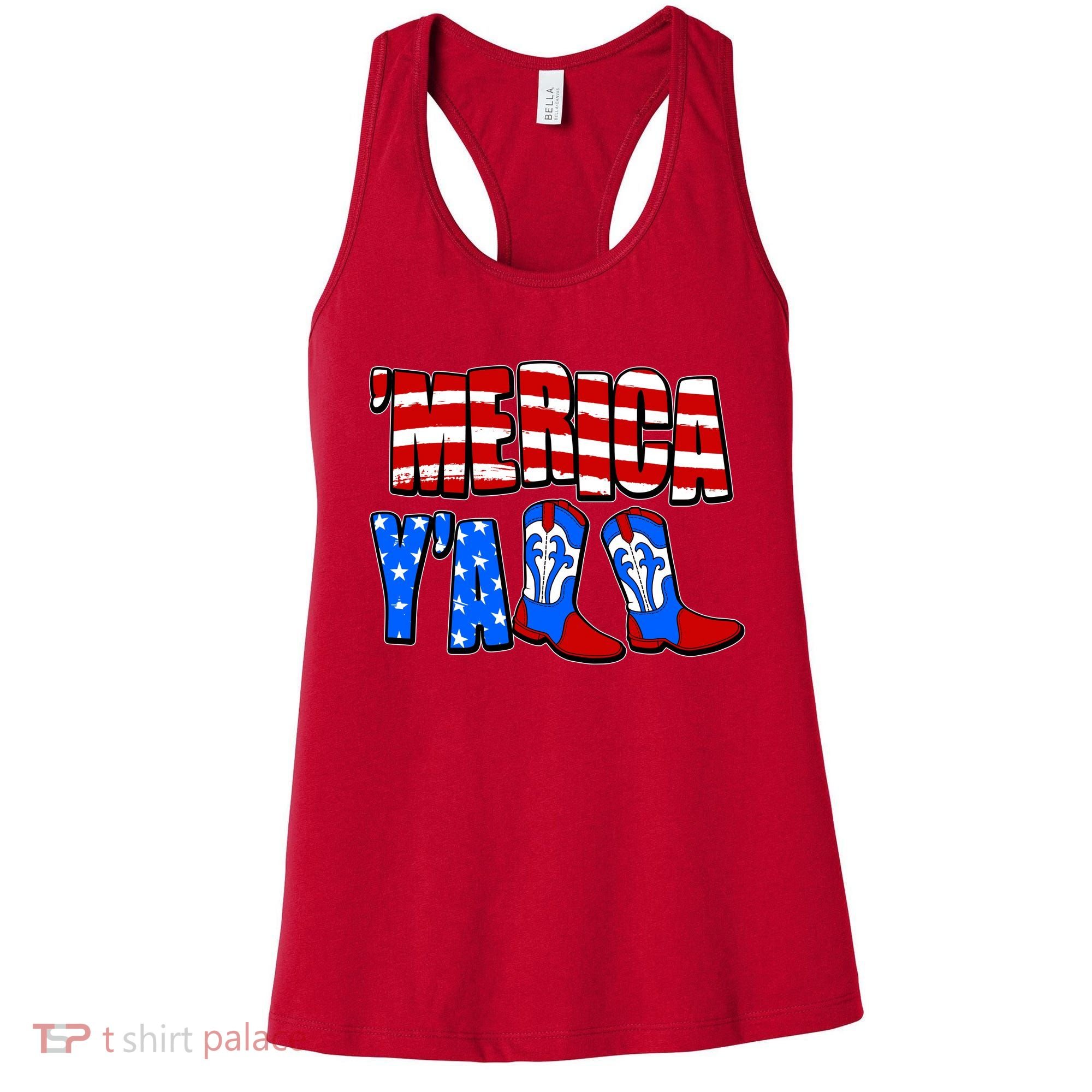 Patriotic Merica Yall Cowboy Cowgirl Boots Women's Tank Top