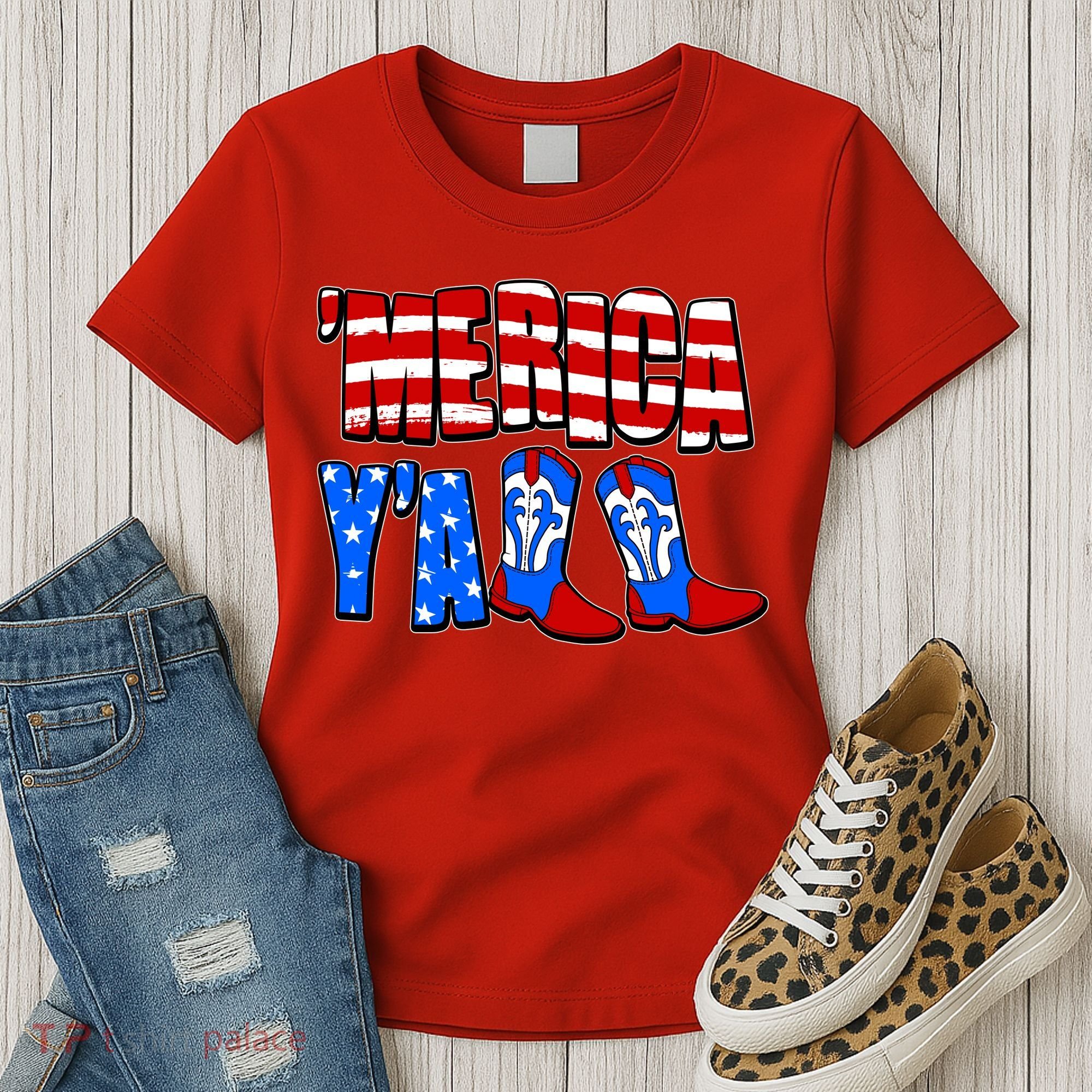 Patriotic Merica Yall Cowboy Cowgirl Boots Women's T-Shirt