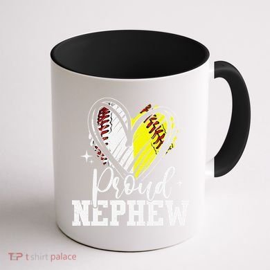 Proud Nephew Baseball Softball Heart Coffee Mug back