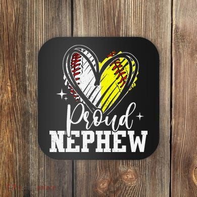 Proud Nephew Baseball Softball Heart Coaster
