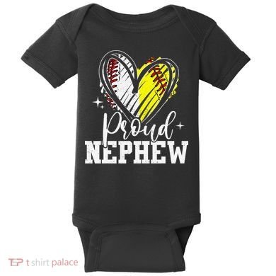 Proud Nephew Baseball Softball Heart Baby Bodysuit