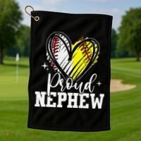 Proud Nephew Baseball Softball Heart Golf Towel thumb 1
