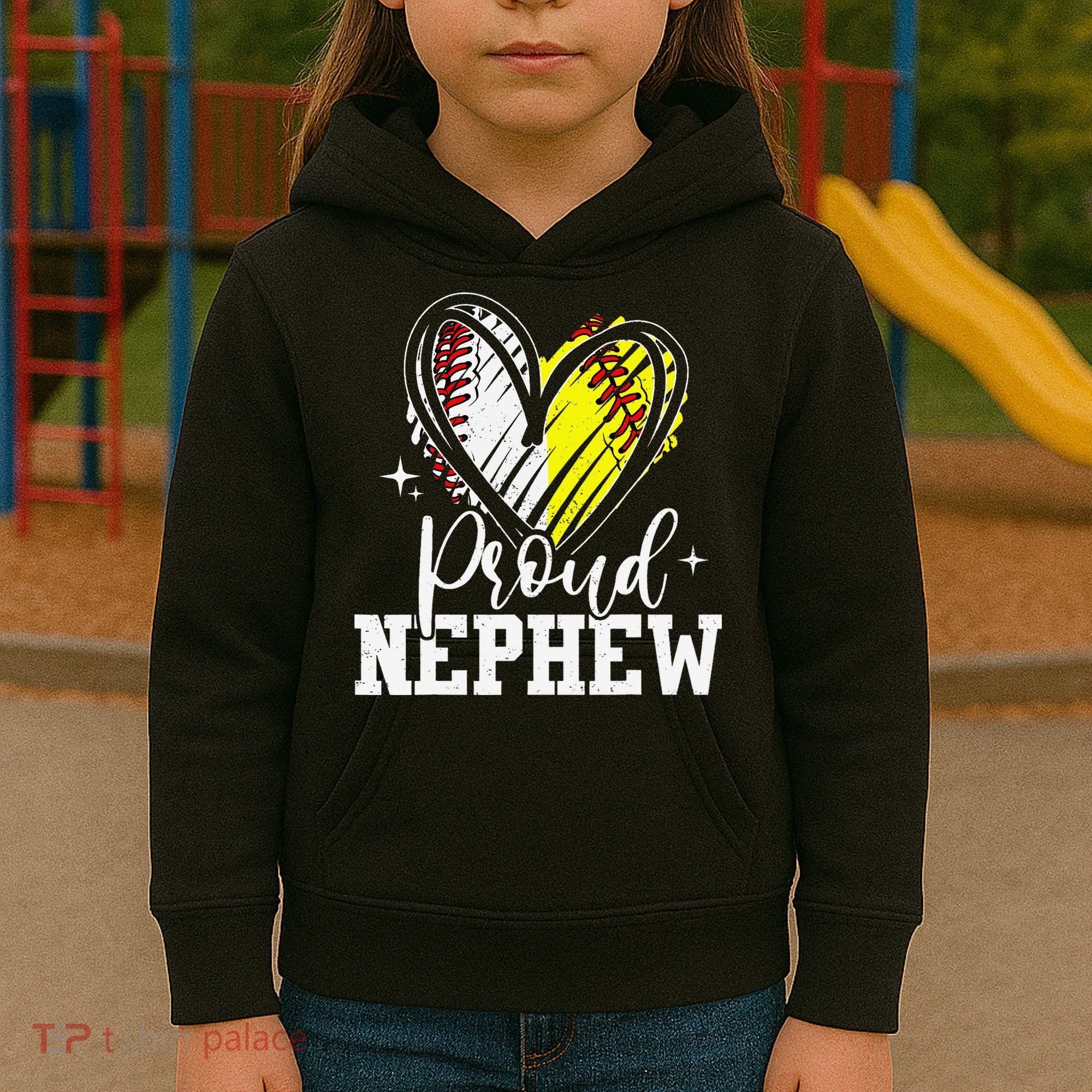Proud Nephew Baseball Softball Heart Kids Hoodie