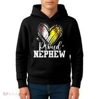 Proud Nephew Baseball Softball Heart Kids Hoodie thumb 4