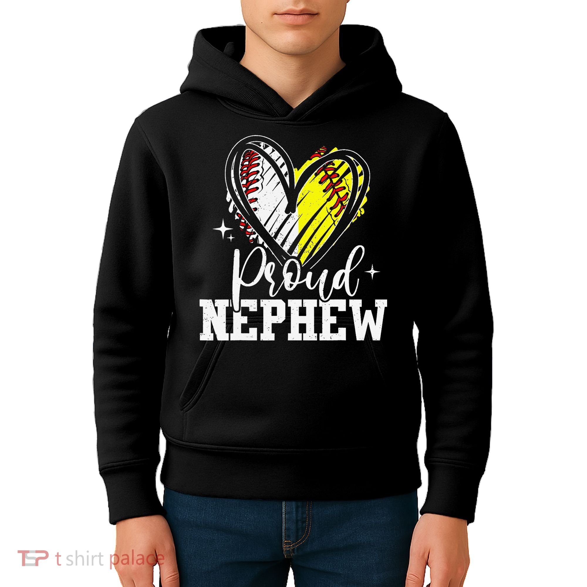 Proud Nephew Baseball Softball Heart Kids Hoodie