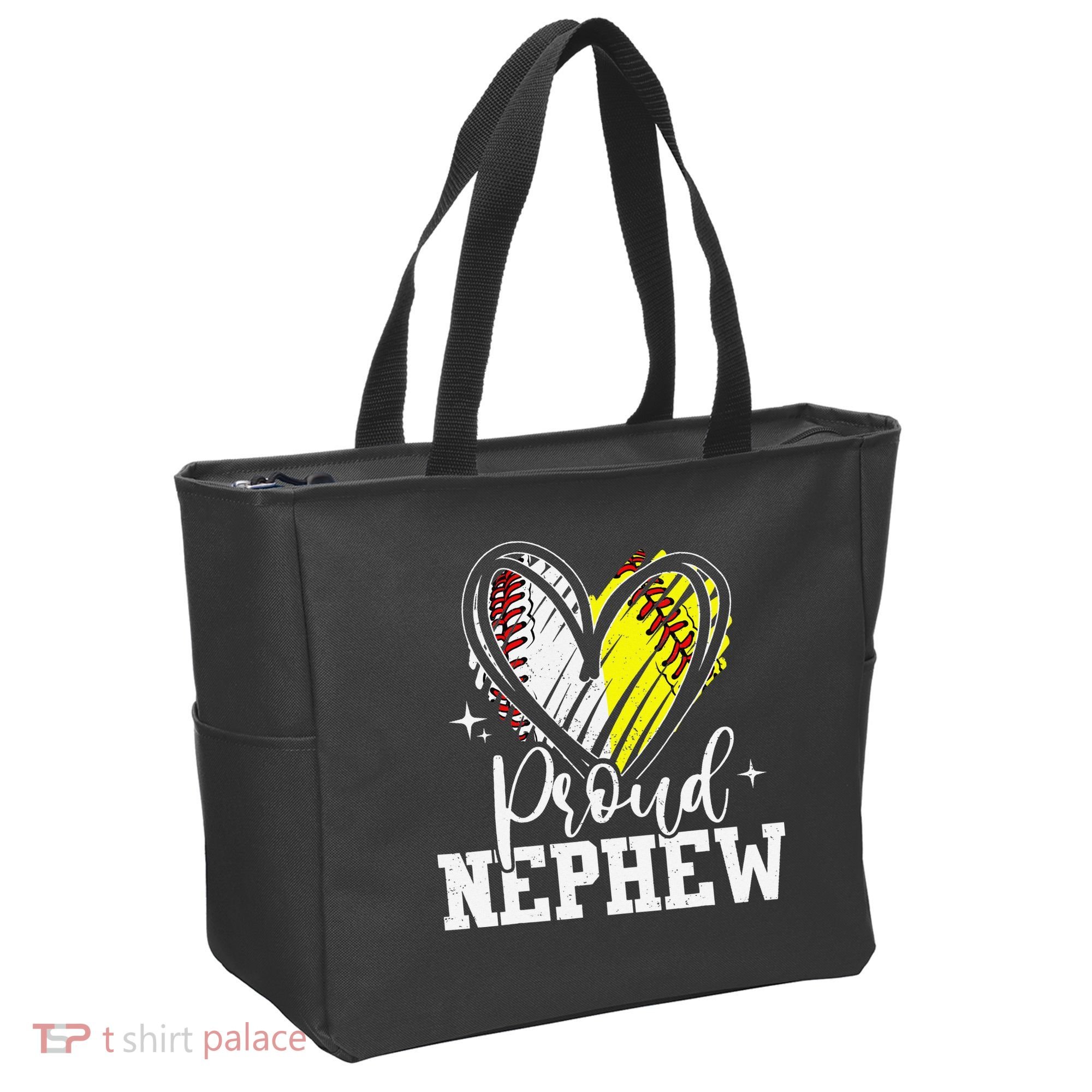 Proud Nephew Baseball Softball Heart Tote Bag