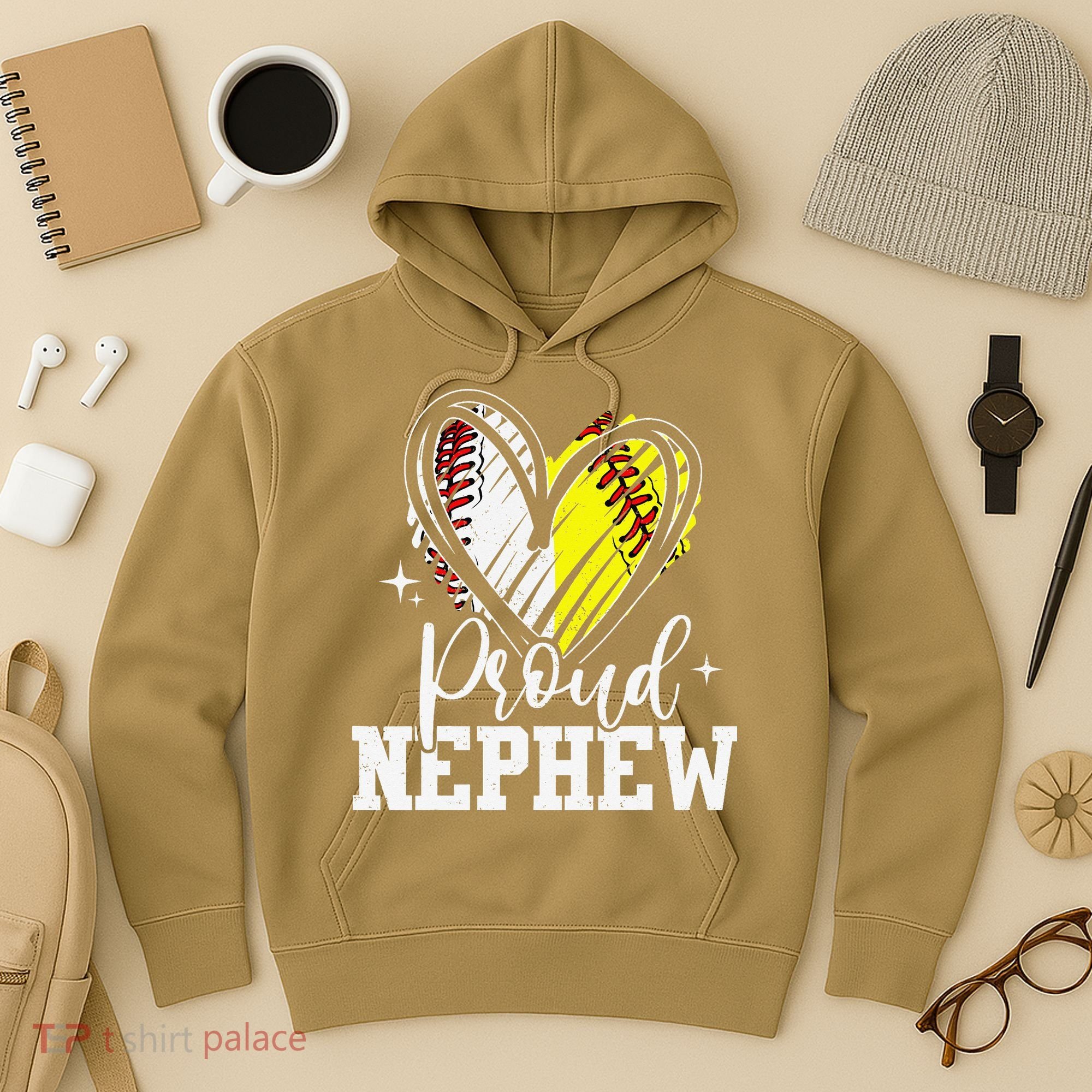 Proud Nephew Baseball Softball Heart Hoodie