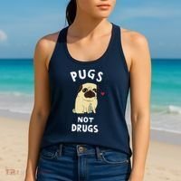 Pugs Not Drugs Funny Present For Dog Lover Tee Pets Women's Tank Top thumb 2