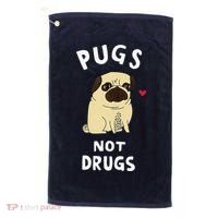 Pugs Not Drugs Funny Present For Dog Lover Tee Pets Golf Towel thumb 0