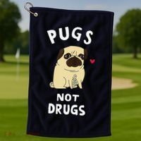 Pugs Not Drugs Funny Present For Dog Lover Tee Pets Golf Towel thumb 1