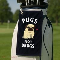 Pugs Not Drugs Funny Present For Dog Lover Tee Pets Golf Towel thumb 2