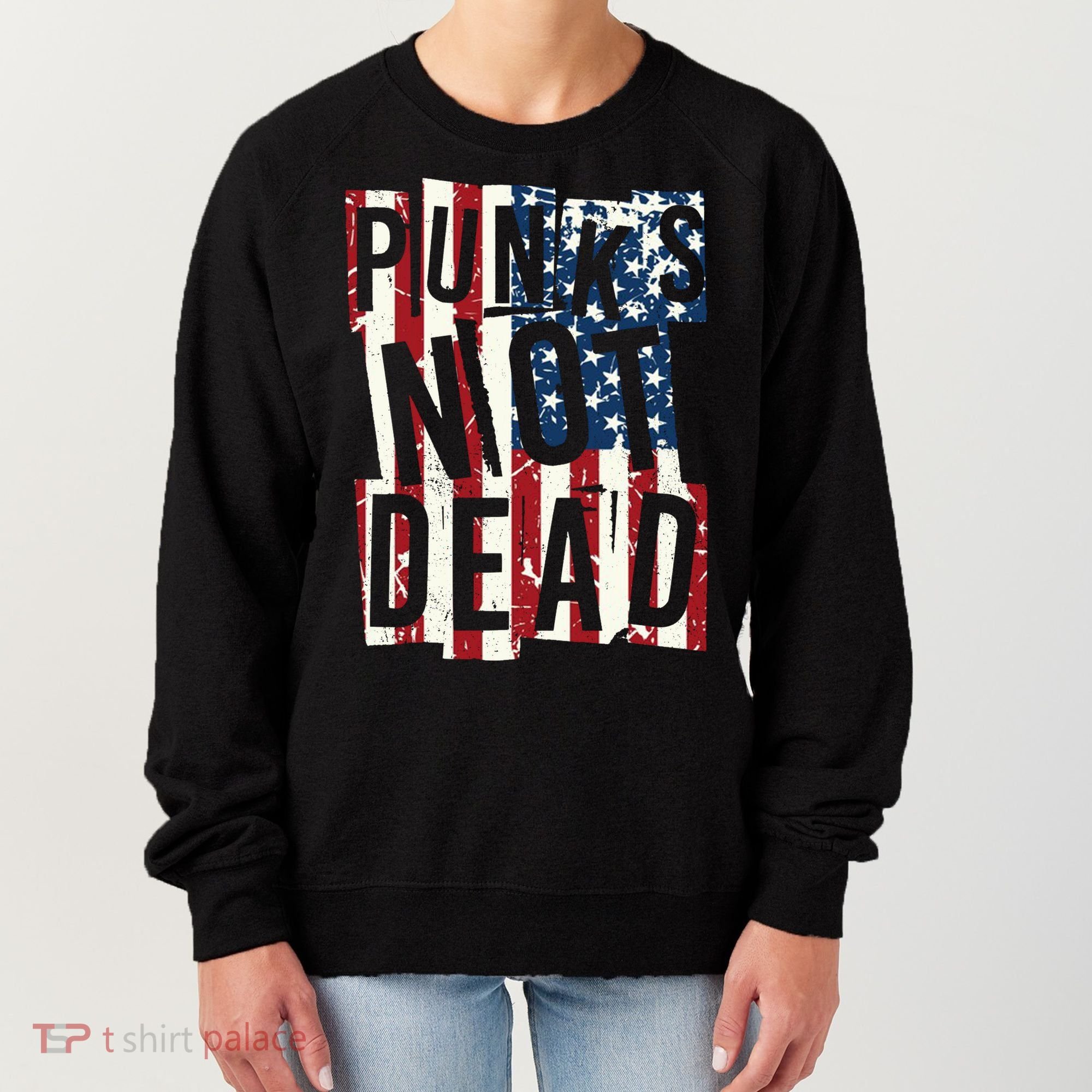 Punks Not Dead USA American Flag Women's Sweatshirt