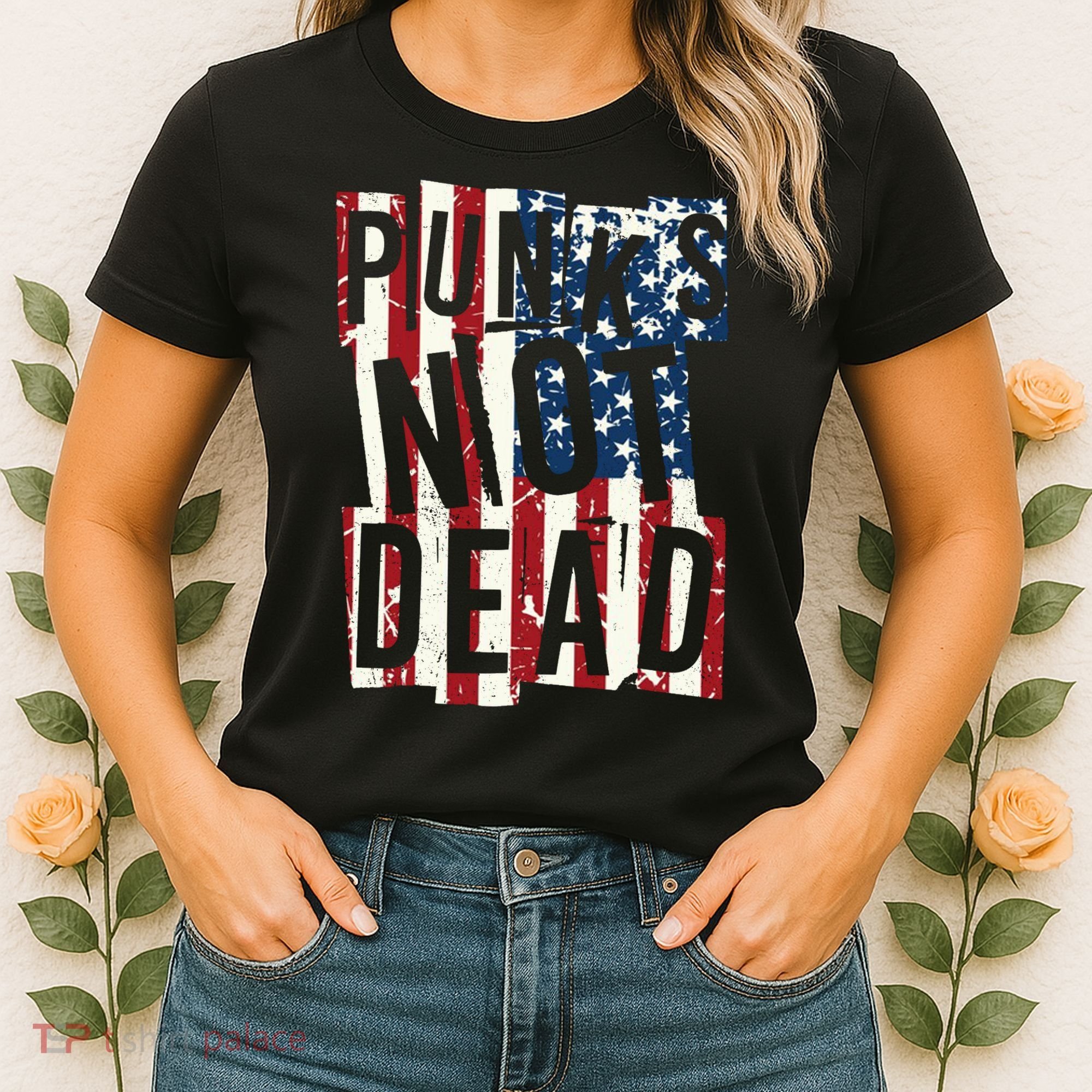 Punks Not Dead USA American Flag Women's T-Shirt