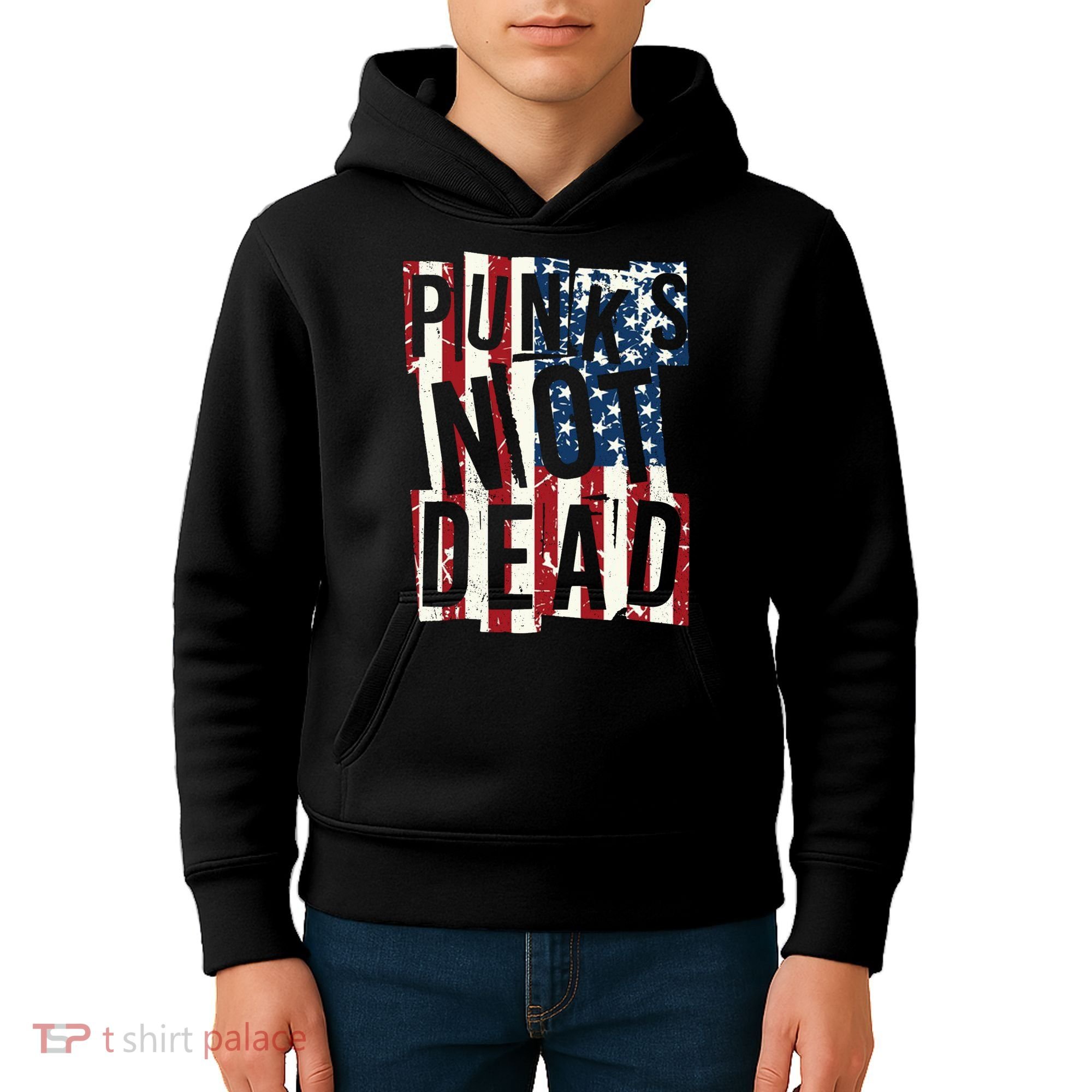 Punks Not Dead USA American Flag Kids Hoodie