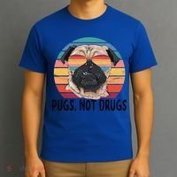 Pugs Not Drugs Funny Pug Lover Retro Vintage Gift T-Shirt thumb 3
