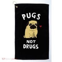 Pugs Not Drugs Funny Present For Dog Lover Pets Golf Towel thumb 0