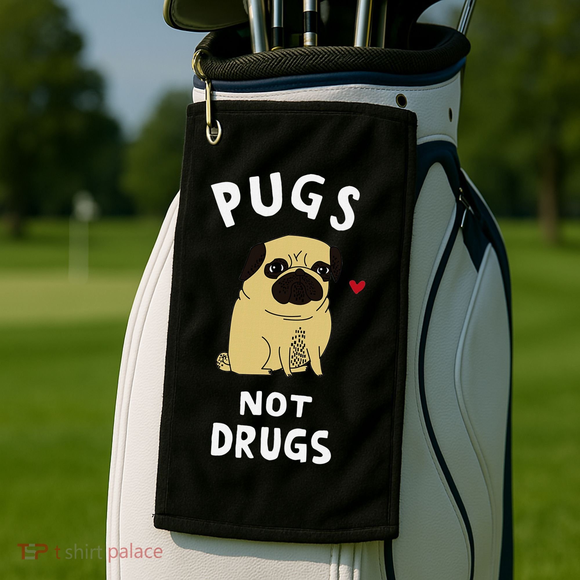 Pugs Not Drugs Funny Present For Dog Lover Pets Golf Towel