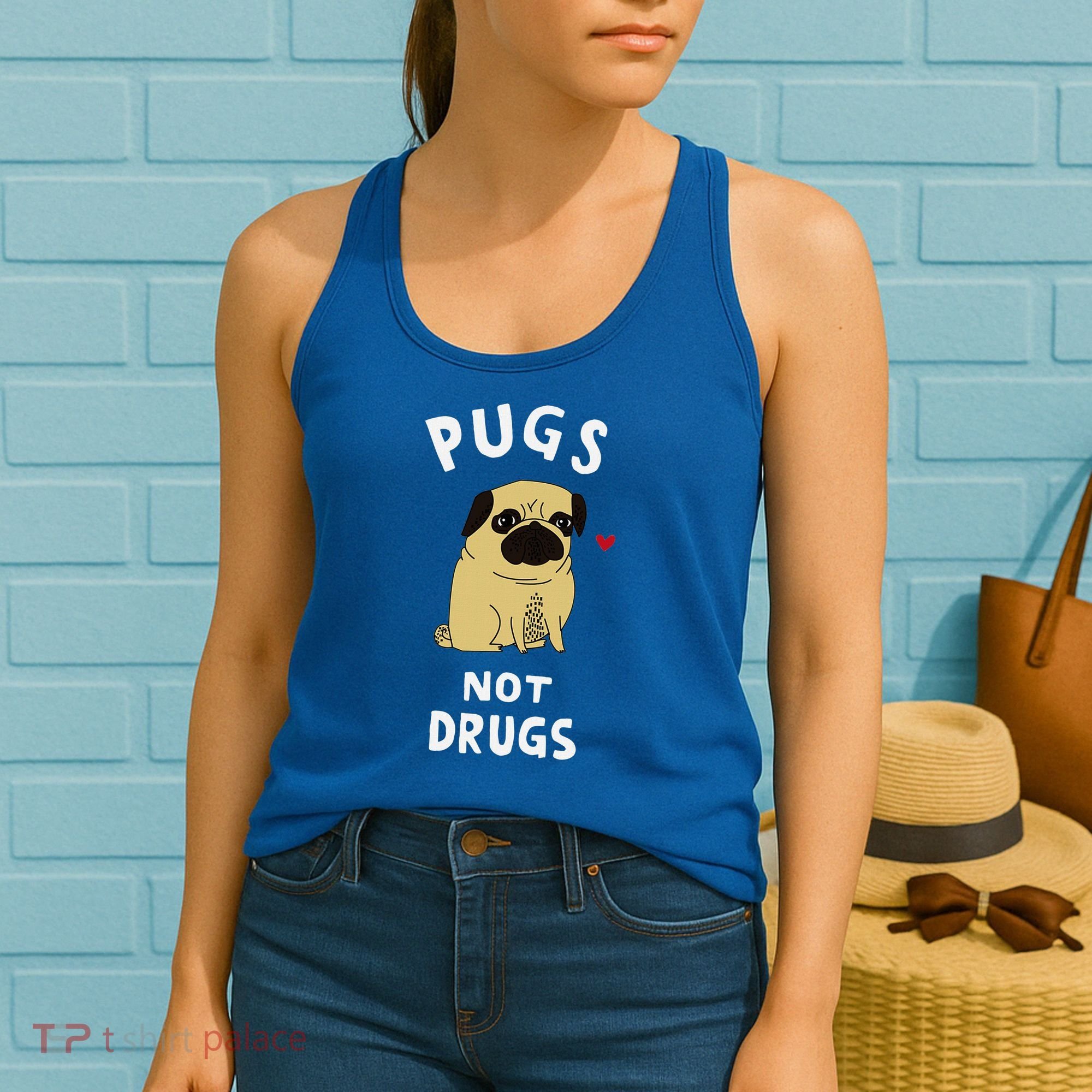 Pugs Not Drugs Funny Present For Dog Lover Pets Women's Tank Top