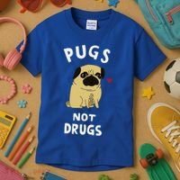 Pugs Not Drugs Funny Present For Dog Lover Pets Kids T-Shirt thumb 3