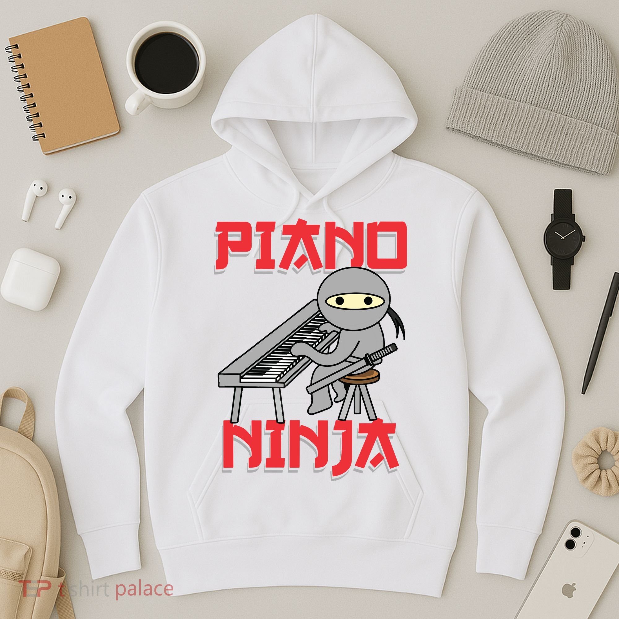 Piano Ninja Funny Keyboard Player Pianist Gift Hoodie