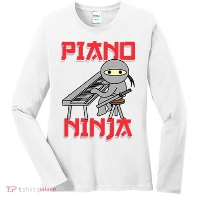 Piano Ninja Funny Keyboard Player Pianist Gift Women's Long Sleeve Shirt