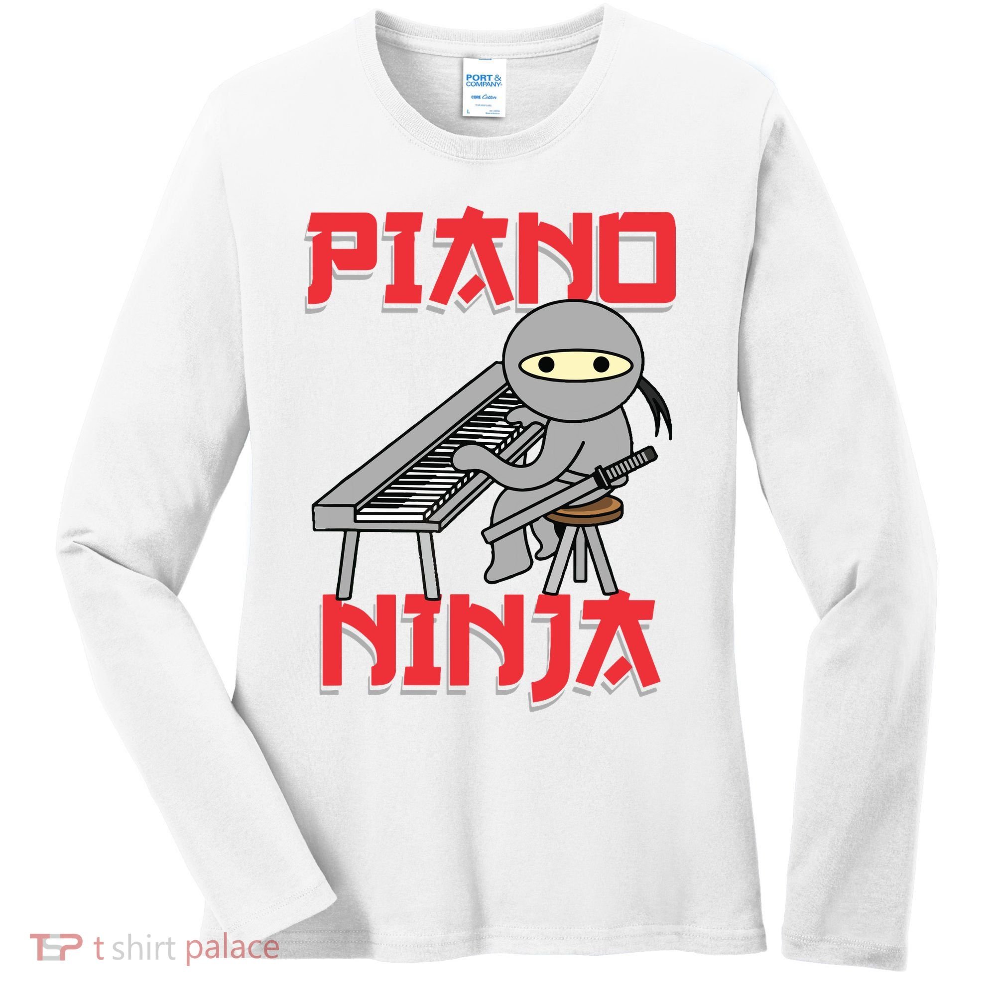 Piano Ninja Funny Keyboard Player Pianist Gift Women's Long Sleeve Shirt