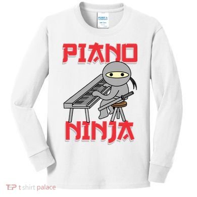 Piano Ninja Funny Keyboard Player Pianist Gift Kids Long Sleeve Shirt