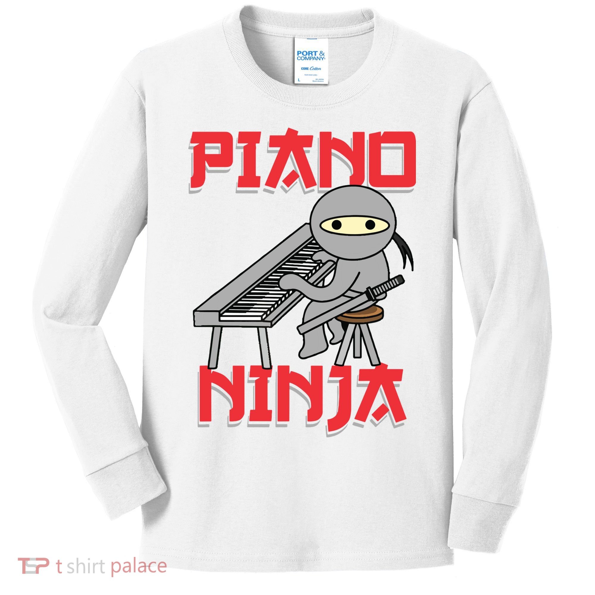 Piano Ninja Funny Keyboard Player Pianist Gift Kids Long Sleeve Shirt