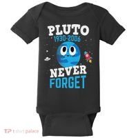 Pluto Never Forge Astronomy Science Space Geek Baby Bodysuit thumb 0