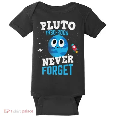 Pluto Never Forge Astronomy Science Space Geek Baby Bodysuit