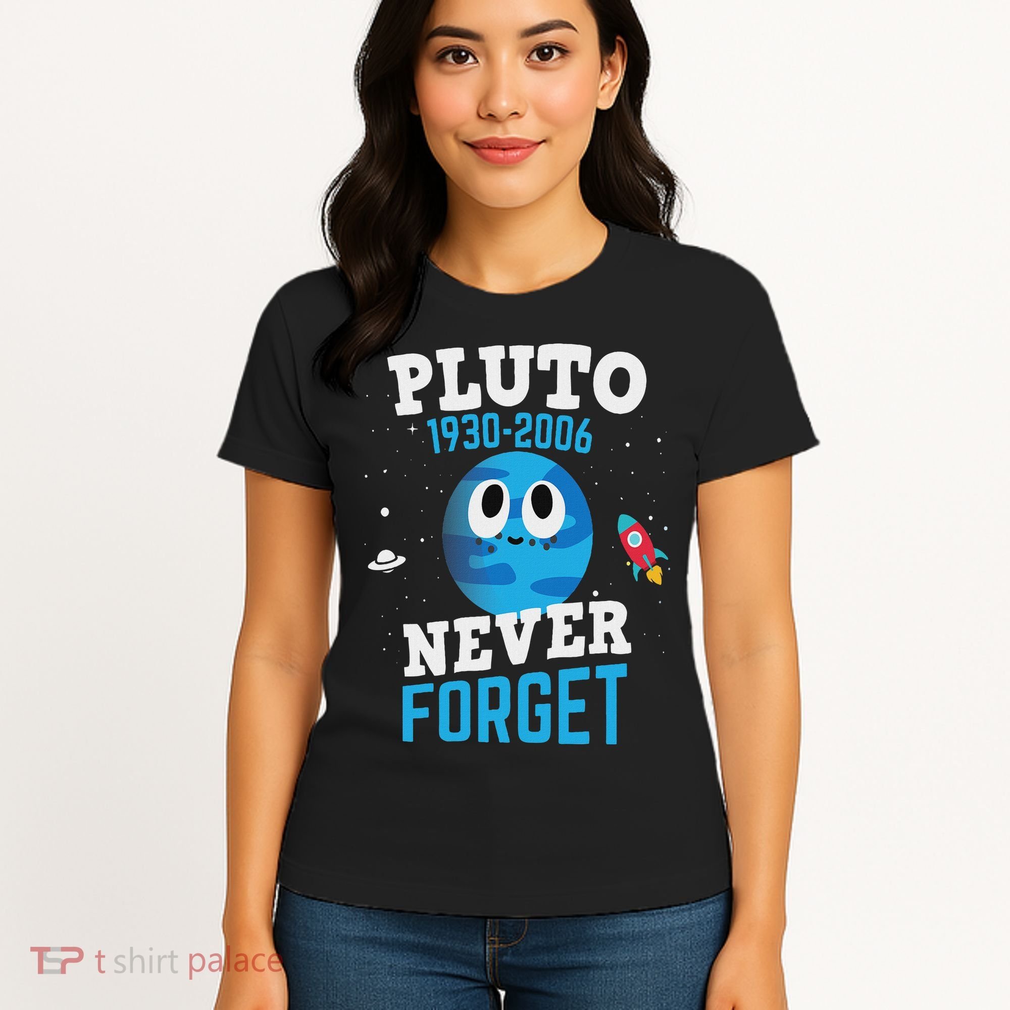 Pluto Never Forge Astronomy Science Space Geek Women's T-Shirt